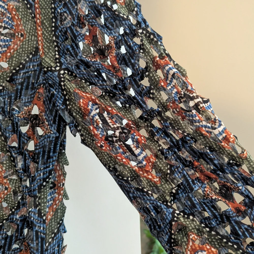 Adore Laser Cut Out Navy and Rust Mini Dress. Size XL.